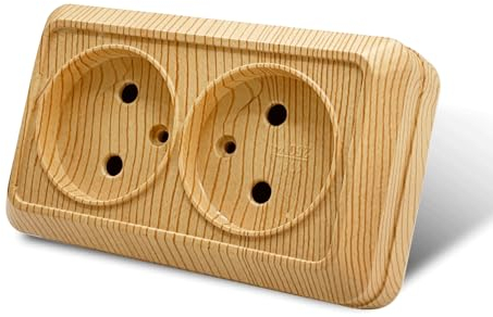 WESA Enchufe de pared montado en superficie,Juego de enchufes eléctricos de pared,Enchufes eléctricos de pared interior 250V AC 16A,grano de madera Doble enchufe sin conexión a tierra