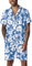 Fastkoala Herren Hawaii Set Outfit Trainingsanzug Männer Zweiteiler Anzüge Sommer Strand Urlaub Geblümt Hemden Shorts Blau XXL