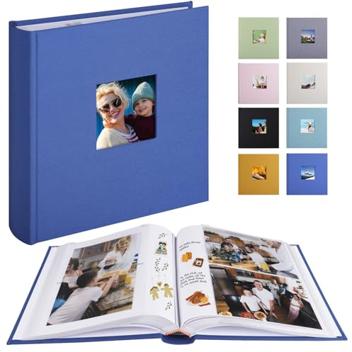 1DOT2 Photo Album with Writing Space, 100 Pages, Linen Cover, Blue