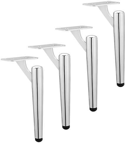 Tischbeine Tischbeine Aus Metall, 4er-Set, Möbelbeine, Runde Rohr-Ersatzschrankbeine, Für Stützbeine Für Sofas, Badezimmerschränke, Für Die Arbeitsplattenmontage (Color : Chrome, Size : 30cm/12in)