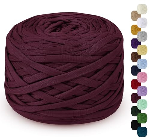 LEREATI 285g T-Shirt Garn Zum Häkeln für Körbe, Bändchengarn, Polyester Rope - Textilgarn für Häkelkorb, Taschen, Teppiche, Wandbehang, Makramee (Fuchsie)
