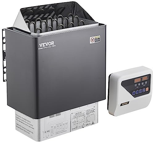 VEVOR Calentador de sauna, estufa eléctrica de sauna de 9 kW y 220 V, calentador de sauna de baño de vapor con controlador digital externo, temporizador de 3 horas y temperatura ajustable para máx.