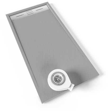 Moments of Glass SMC Duschwanne HIEMAL 70x140 cm Grau RAL7030, extra flache robuste Duschtasse aus langlebigem SMC mit ANTI-Rutsch-Oberfläche in Schieferoptik inkl. Ablaufgarnitur mit Edelstahl Deckel