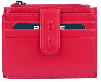 Police Portefeuille femme en cuir véritable, petit et fin, avec porte-cartes et porte-monnaie, avec boîte, Rouge 65, Minimaliste