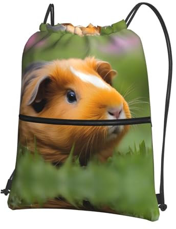 Kingww Niedlicher Meerschweinchen-Rucksack mit Kordelzug, für Fitnessstudio, Einkaufen und Yoga, Schwarz , One size