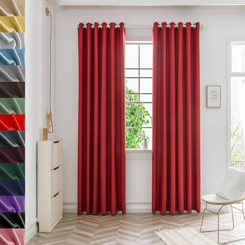 GAIFNAG Verdunkelungsvorhang Grau 1 Stück 220 x 70 cm Wohnzimmer Lärmschutz/Kälteschutz Warm Modern Schlaufenschal, Balkontür Gardine für Hotels Büros Wohnzimmer, Rot