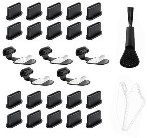 27 Stück USB C Staubschutz Stöpsel Handy Staubschutz USB C Ladebuchse Schutz USB C Schutzkappe Funktioniert mit Smartphones,Tablets und Anderen Geräten mit USB Typ C,mit Reinigungsbürste (Schwarz)