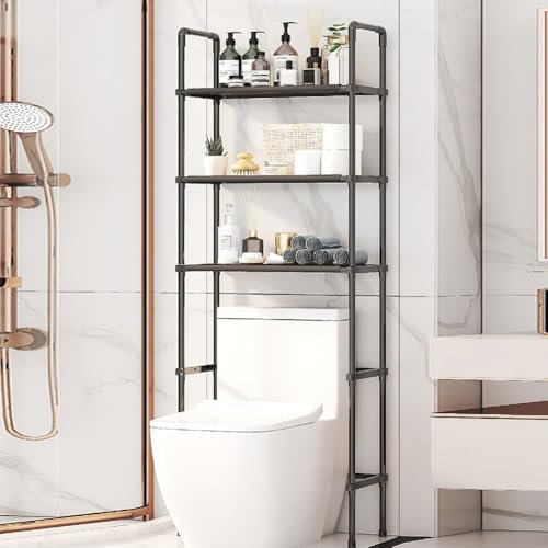 Over The Toilet Storage Cabinet 3 Tier Metal Industrial Bathroom Organizer Shelf with Adjustable Shelf Multifunctional Space-Saving Freestanding Organizer Plant Stand Tissue Holder