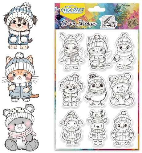 CHGCRAFT Tiere transparente Briefmarken warm Kleidung transparente Silikon Briefmarken KanZollen Katze transparente Briefmarken Siegel Winterthemen Silikon Briefmarken Karten Dekoration