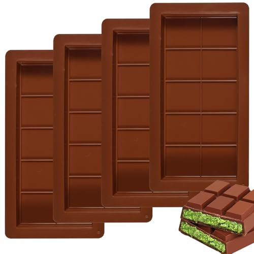 Lot de 4 moules à chocolat en silicone profonds - moule tablette chocolat -moule silicone tablette de chocolat- Moule à chocolat extra profond - Pour chocolat, praline, bonbons - Sans BPA