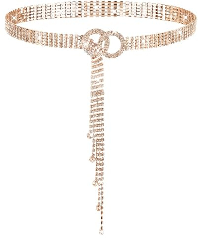 Ieron Strass-Taillengürtel für Damen, Kristall-Taillenkettengürtel, O-Ring-Kristall-Taillengürtel, Strass-Kettengürtel für Jeans, Kleider, Splitter (Gold, 120 cm)