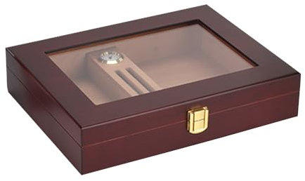 Zigarren Humidor Glasplatte Desktop für 10-15 Zigarren, Spanische Zedernholz-Zigarrenbox mit Befeuchter, Hygrometer und Trennwand
