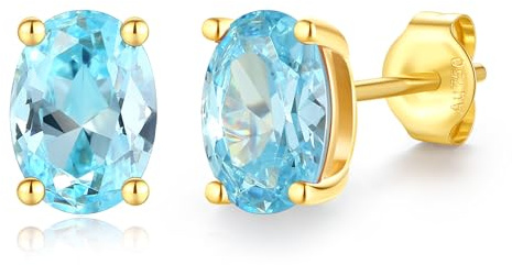 FANCIME Solide 14 Karat 585 Gelb Gold Oval Ohrringe Ohrstecker mit Echt Natürlich/Synthetische Edelstein Geschenk Schmuck für Damen Mädchen Mama, Größe: 5 * 7 mm