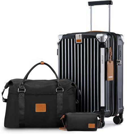 Joyway Koffer Reisekoffer von ABS Hartschalen Erweiterbar Trolley Kofferset mit TSA Schloss und 4 Rollen Der Handgepäck Sets Enthält 1 Reisetasche und 1 Kulturbeutel Schwarz