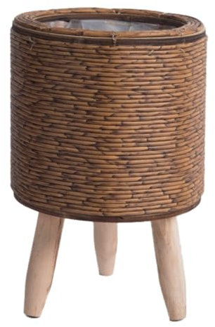 Oewnvmd Macetas de Estante de Flores Tejidas de RatáN de ImitacióN Vintage, Cesta de Almacenamiento Hecha una Mano con Patas de Madera, Soporte para Maceta, F