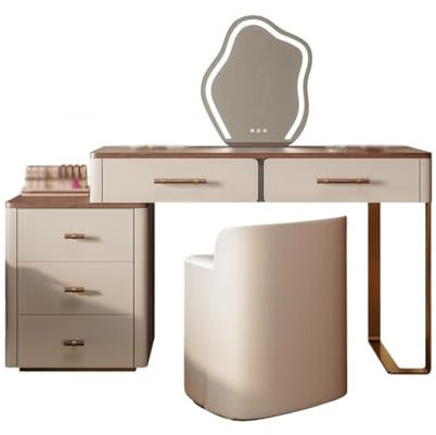 CAFIEDR Frisiertisch Kommode, Leichter Luxus Retro Massivholz Frisiertisch, Schlichter Aufbewahrungsschrank Frisiertisch