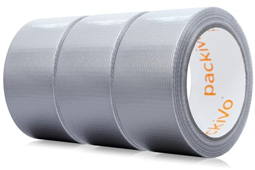 packivo Panzertape silber - 3 Rollen 32m x 48mm Gewebeband - extra starkes wasserdichtes Klebeband Panzerband breites Gewebeklebeband power Duct Tape silver für Innen- und Außenbereich
