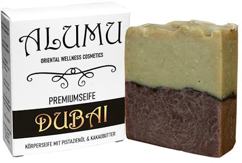 ALUMU Dubai Soap - Nourishing Soap with Pistachio Oil and Cocoa Butter - Natural Cosmetics - Handmade Shower Soap for Skin & Hair - Premium Soap without Palm Oil & Parabens - 100 g