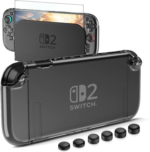 HEYSTOP Hülle für Nintendo Switch 2, transparente PC-Schutzhülle für Nintendo Switch 2 mit Displayschutzfolie und Daumenkappen für Switch 2 Konsole Zubehör