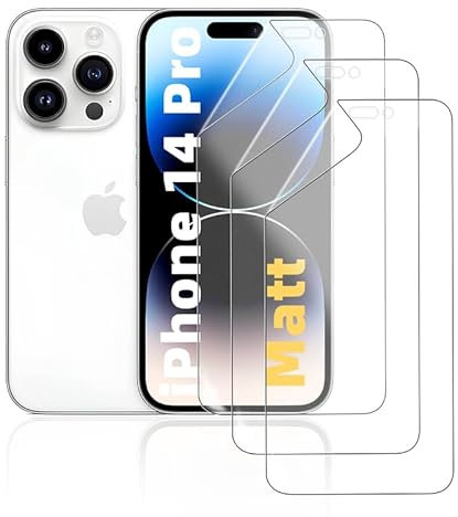 HonJenSeoa Matte Hydrogel Film Screen Protector for iPhone 14 Pro, 3 Pack Transparent Soft TPU, Anti-Glare, Bubble Free, Anti-Fingerprint, Fingerprint ID Support