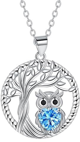 J.MUEN Collier Hibou pour Femme Argent Sterling 925 Arbre de vie Hibou Pendentif Colliers Bijoux Cadeaux pour Maman Femmes Filles Amoureux de Hibou