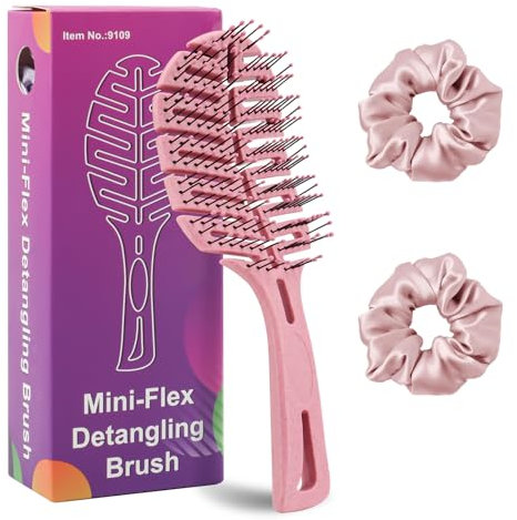 Yeria Haarbürste ohne Ziepen Blattförmige Entwirrbürste aus Stroh 2 seidige Haargummis Vegane Detangler Bürste für Damen & Kinder, für Locken, nasses & langes Haar Antistatisch & Nachhaltig (Rosa)