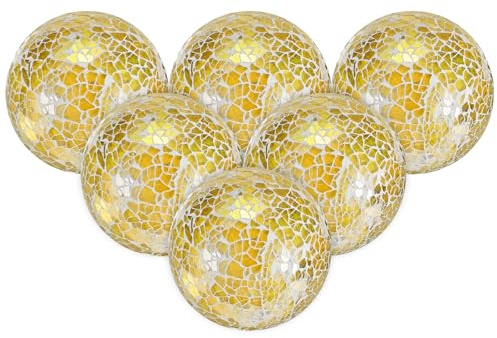M METERXITY 6-Pack Decorative Ball 3 inch Glass for Home Decor, Yellow | Orbs, Mosaic, for Bowls, Centerpiece, Dining Tables, Wedding Party, Coffee Table