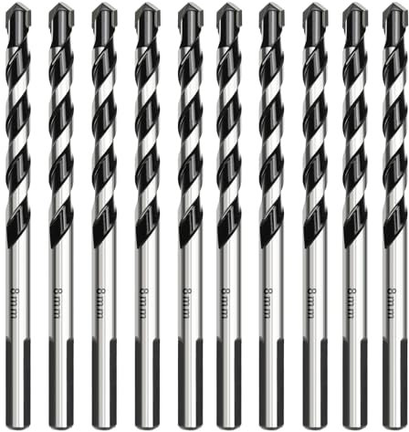 HSAWBIT 10 PACK OF - 8mm Masonry Drill Bits Set Concrete Drill Bit/Tungsten Carbide Drill Bits for Brick Walls/Glass/Plastic/Cement/Soft Tile