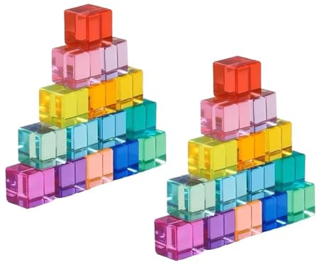 Harilla Bauklötze, buntes Stapelspielzeug, Baby-Stapelklötze, Acryl-Gelee-Klötze für Kinder, Regenbogen-Acryl-Gelee-Klötze, sensorisches Spielzeug, Lernspielzeug für Kinder ab 2 Jahren, 30 Quadrat