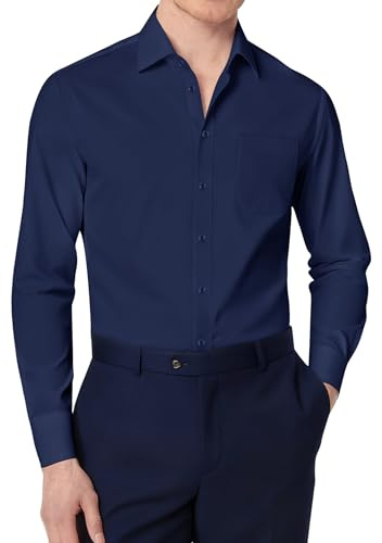 J.VER Men's Fashion Dress Shirts Long Sleeve 4-Way Stretch Business Casual Wedding Prom Work Button Down Formal Shirt Navy Blue XL