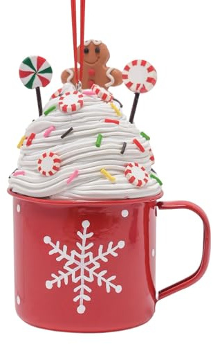 Widdop Red Mug with Cream & Gingerbread Man Decoration – Festive Ceramic Christmas Cup with Candy Cane & Sprinkle Detail – Decorative Winter Ornament for Seasonal Displays