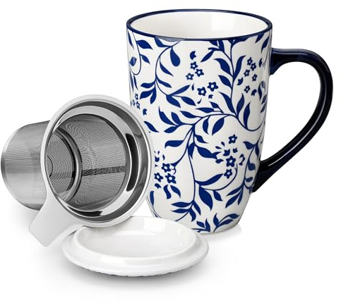 vancasso Teetasse mit Deckel und Sieb, SELENE Teetassen groß porzellan, 540ml Becher Set aus Keramik, Tasse mit Edelstahl Sieb, modernes Teebecher Geschenke Für Teeliebhaber
