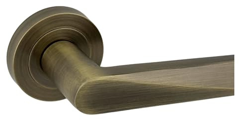 AXS Hardware Detroit Door Handles on Rose, Aluminium, Antique Brass, 127mm Lever, Concealed Fix, Internal Doors (Antique Brass, Handles)