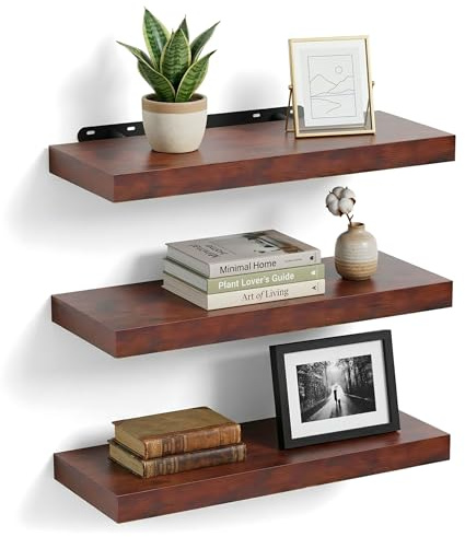 Relaxdays Wandregal, 3er Set, HBT: 4 x 60 x 23 cm, Holzoptik, Metall, Wandbretter Wohnzimmer, Flur, Küche, braun/schwarz