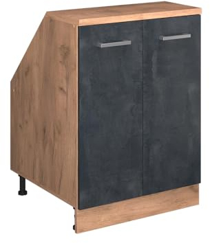 Vicco Küchenschrank für Dachschrägen R-Line, Schwarz Beton, 60 cm mit 2 Türen, Schrankkorpus 60 cm Tiefe, zur freien Kombination innerhalb modularer Küchensysteme