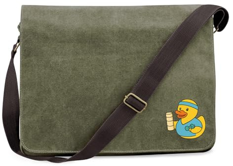 Huuraa Umhängetasche Quietscheente Physiotherapie Comic Gummiente 14 Liter Military Green Canvas Laptoptasche Geschenkidee