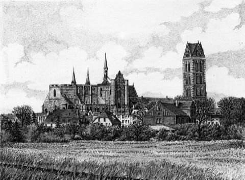 Kunstverlag Christoph Falk Einfarbige Radierung Wismar, Marienkirche als Loses Blatt