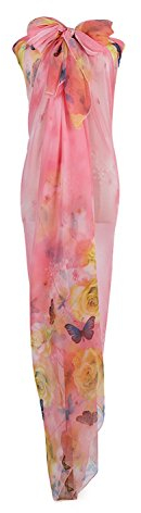 PB-SOAR XXL Damen Fashion Sarong Pareo Strandtuch Wickelrock Wickeltuch Schal Halstuch mit Blumen und Schmetterling Muster, weich und leicht (Rosa)