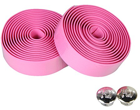 Broadroot 2 x Fahrrad-Gummi-Schaumstoff-Lenkerband mit 2 Stangenstecker, Rennrad (Pink)