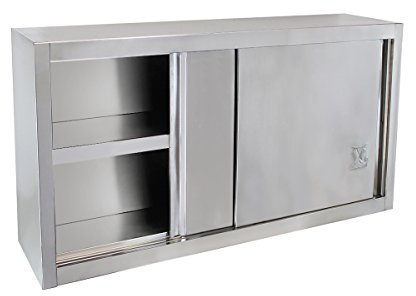 Beeketal 'BWS100' Gastro Küchen Wandhängeschrank aus Edelstahl mit auf Rollen gelagerte Schiebetüren, Hängeschrank mit fest verbautem Einlegeboden - Außenabmessungen (L/B/H): ca. 1000 x 400 x 650 mm