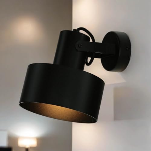 Licht-Erlebnisse Strahler Wandspot Innen Stahl schwarz E27 Industrie Stil beweglicher Schirm Flur Wohnzimmer Wandlampe Wandleuchte schwenkbar