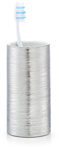 Zeller 18746 Zahnputzbecher Brushed, Steinzeug, Silber, ca. Ø 7 x 13,5 cm