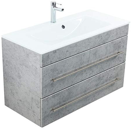 emotion Badmöbel Vitro 1000 mit Glaswaschbecken SoftClose Beton