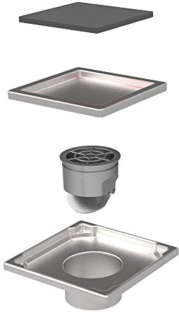 MERT Flach Bodenablauf Duschablablauf 110x110 mm Glas Abdeckung Anthrazit