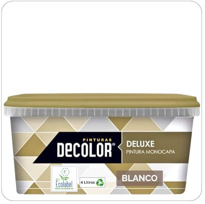 PINTURAS DECOLOR DELUXE Pintura de Interior Monocapa Mate. 4 Litros. Ecológica con Certificado Ecolabel. BLANCO