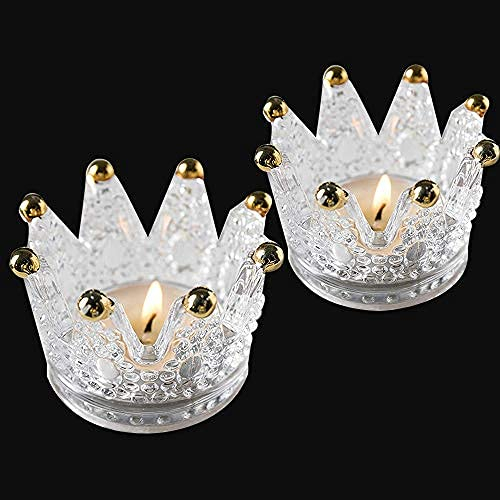 Uni-Fine 2 Stück Glas Teelichthalter Krone Teelichtgläser Geschenk Kerzenhalter Deko für Weihnacht，Geburtstag, Party, Hochzeit, Feier, Haushalt
