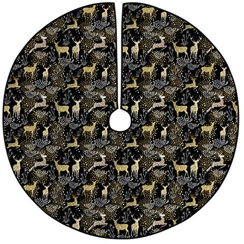 ABAKUHAUS Weihnachten Weihnachtsbaum Rock und Schürze Oriental Deer, Weihnachtsdeko 135 cm aus Stoff Weihnachtsbaumschmuck, Gelb Weiß Schwarz
