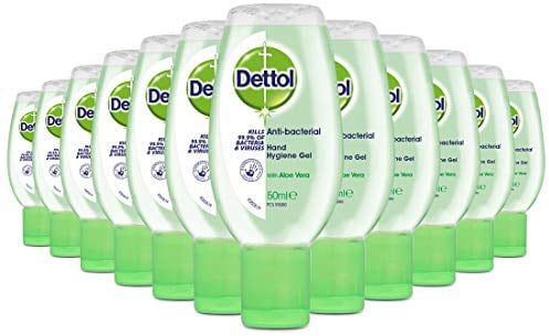 Dettol Antibacterial Hand Sanitiser with Aloe Vera, Multipack of 12 x 50ml (Packaging May Vary)