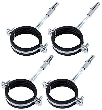 (Confezione da 4 pezzi) Staffe per tubi in metallo singolo antivibrazioni Morsetti a clip con rivestimento in gomma per tubi Ø 56-60 mm (4)