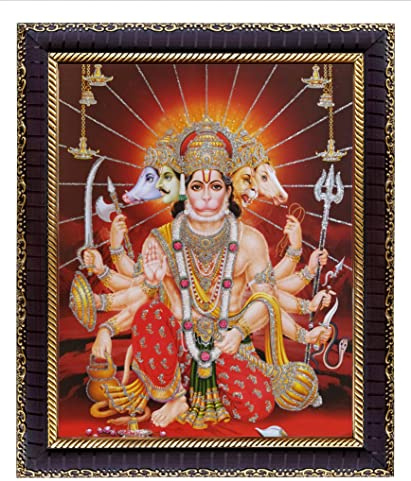 Koshtak Panchmukhi Hanuman/Bajrangbali ji mit Shri Ram auf Truhe, Bilderrahmen mit unzerbrechlichem Glas für Wandbehang, Geschenk, Tempel, Puja-Zimmer, Heimdekoration und Anbetung